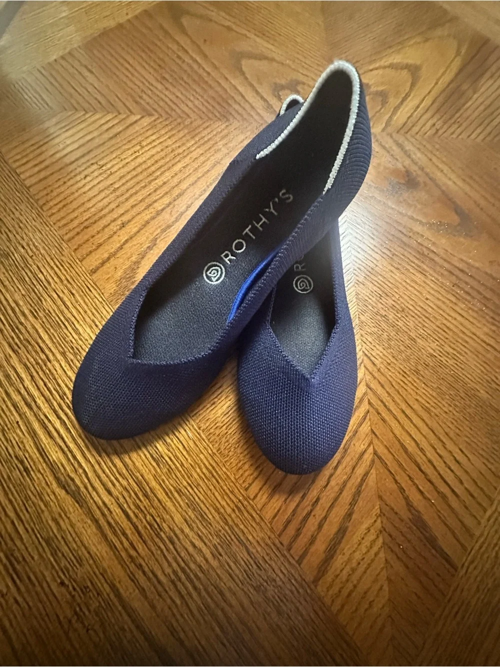 Rothy's Navy Knit Ballet Flats Round Toe with Silver Trim